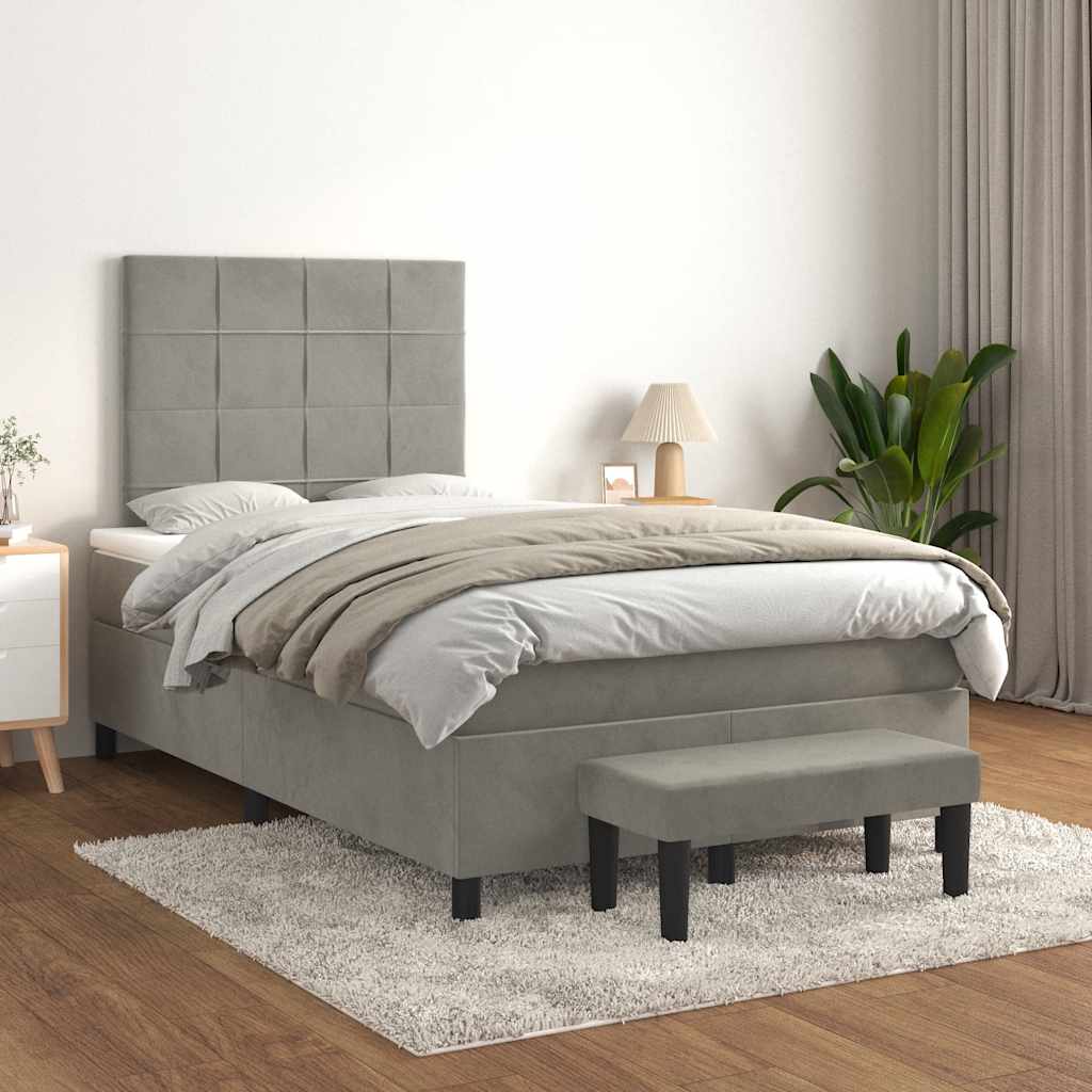 Κρεβάτι Boxspring με Στρώμα Ανοιχτό Γκρι 120x190 εκ. Βελούδινο