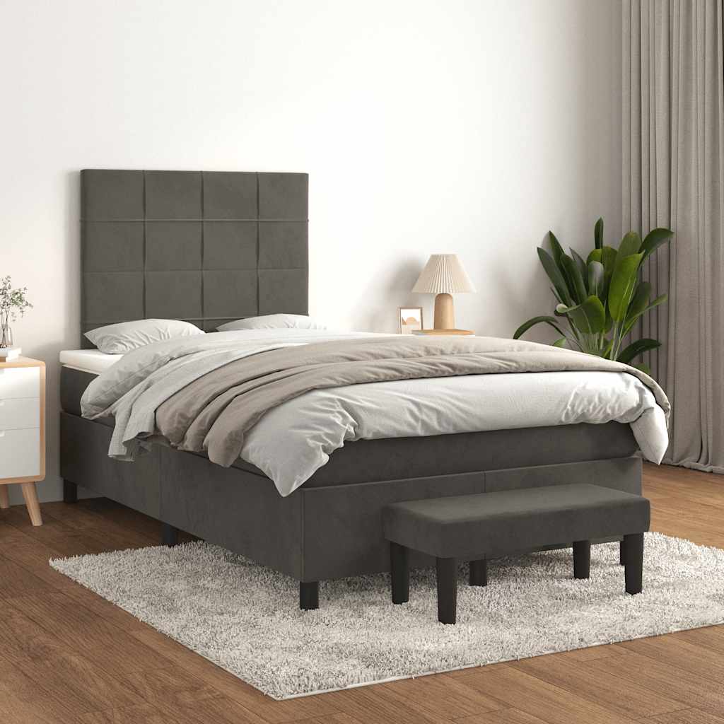 Κρεβάτι Boxspring με Στρώμα Σκούρο Γκρι 120x190 εκ. Βελούδινο