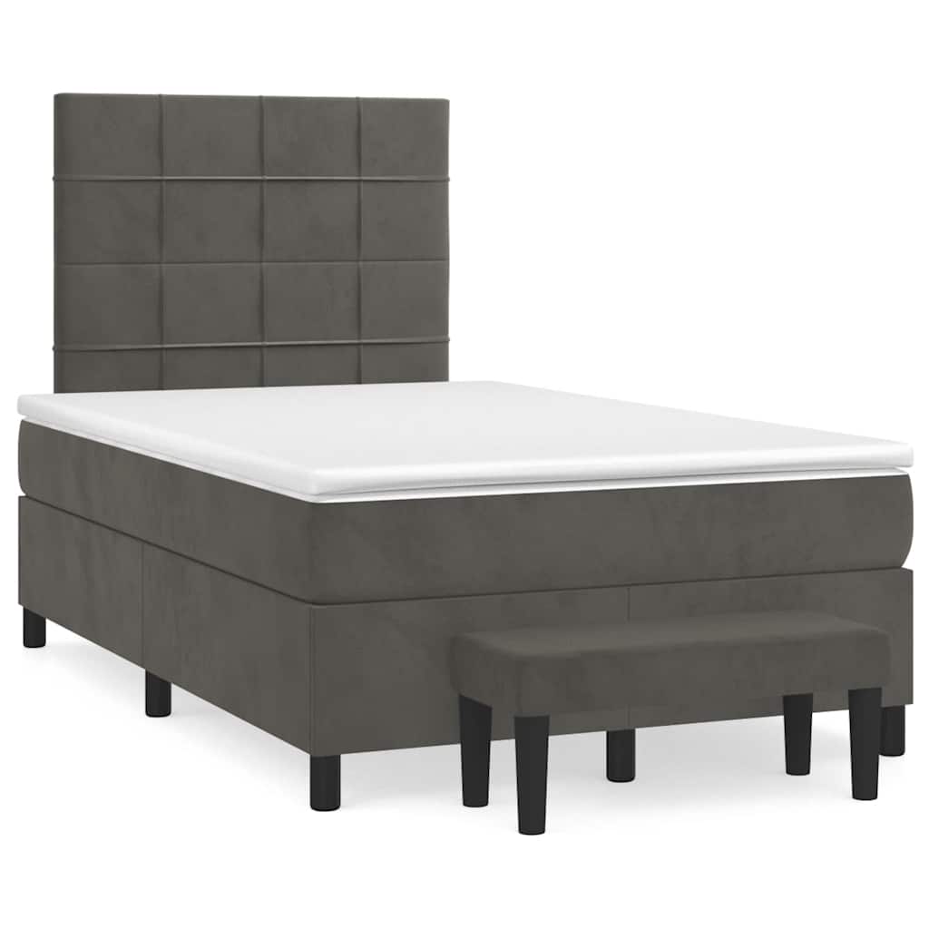 Κρεβάτι Boxspring με Στρώμα Σκούρο Γκρι 120x190 εκ. Βελούδινο