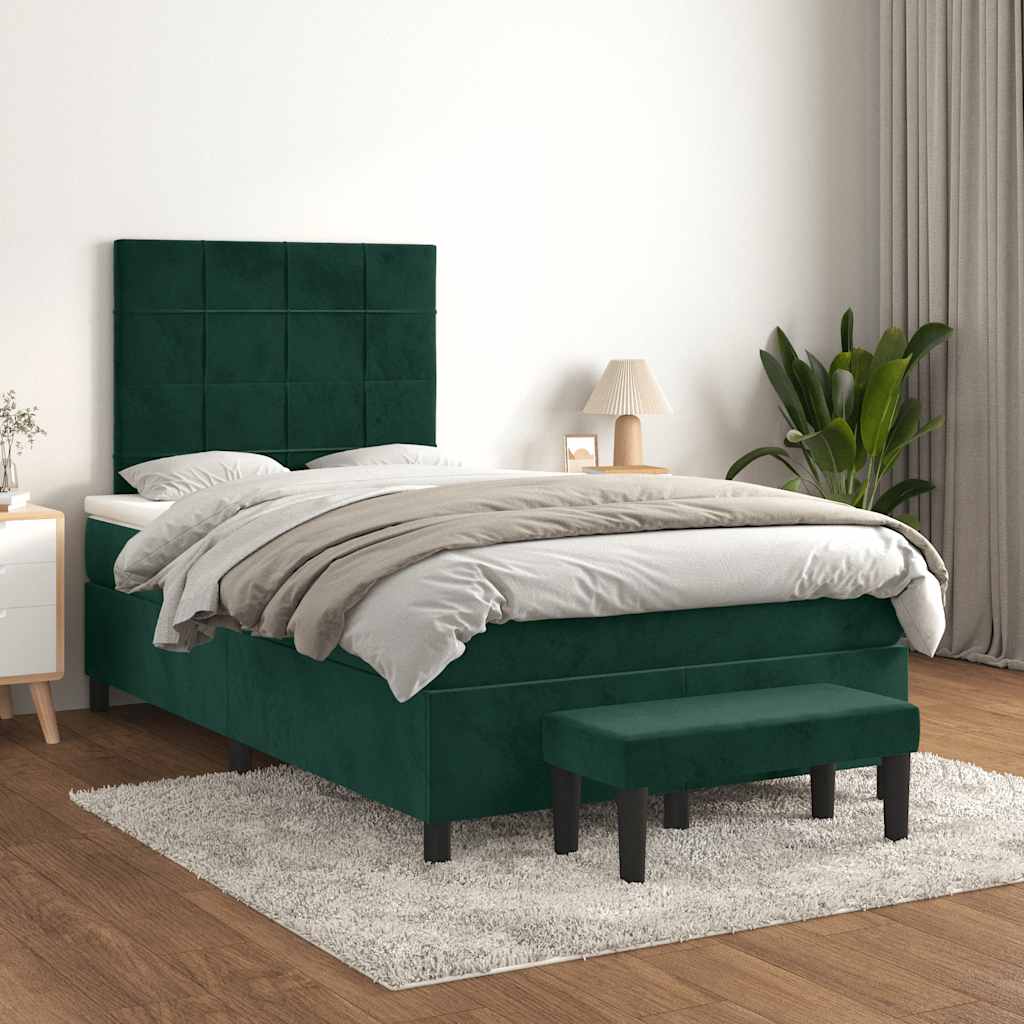 Κρεβάτι Boxspring με Στρώμα Σκούρο Πράσινο 120x190εκ. Βελούδινο