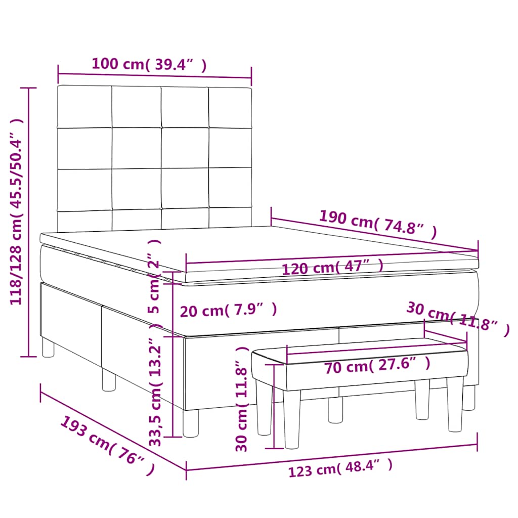 Κρεβάτι Boxspring με Στρώμα Σκούρο Πράσινο 120x190εκ. Βελούδινο