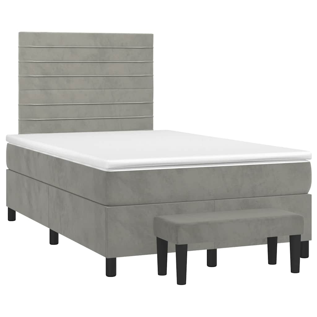 Κρεβάτι Boxspring με Στρώμα Ανοιχτό Γκρι 120x190 εκ. Βελούδινο