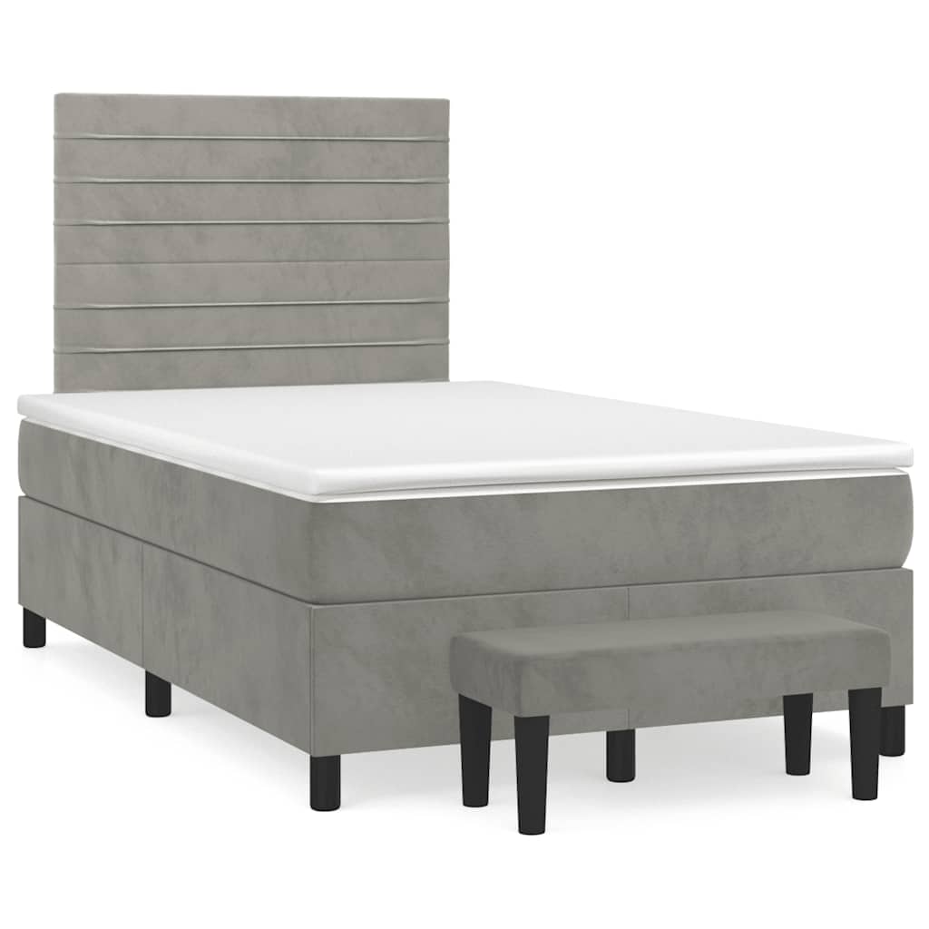 Κρεβάτι Boxspring με Στρώμα Ανοιχτό Γκρι 120x190 εκ. Βελούδινο