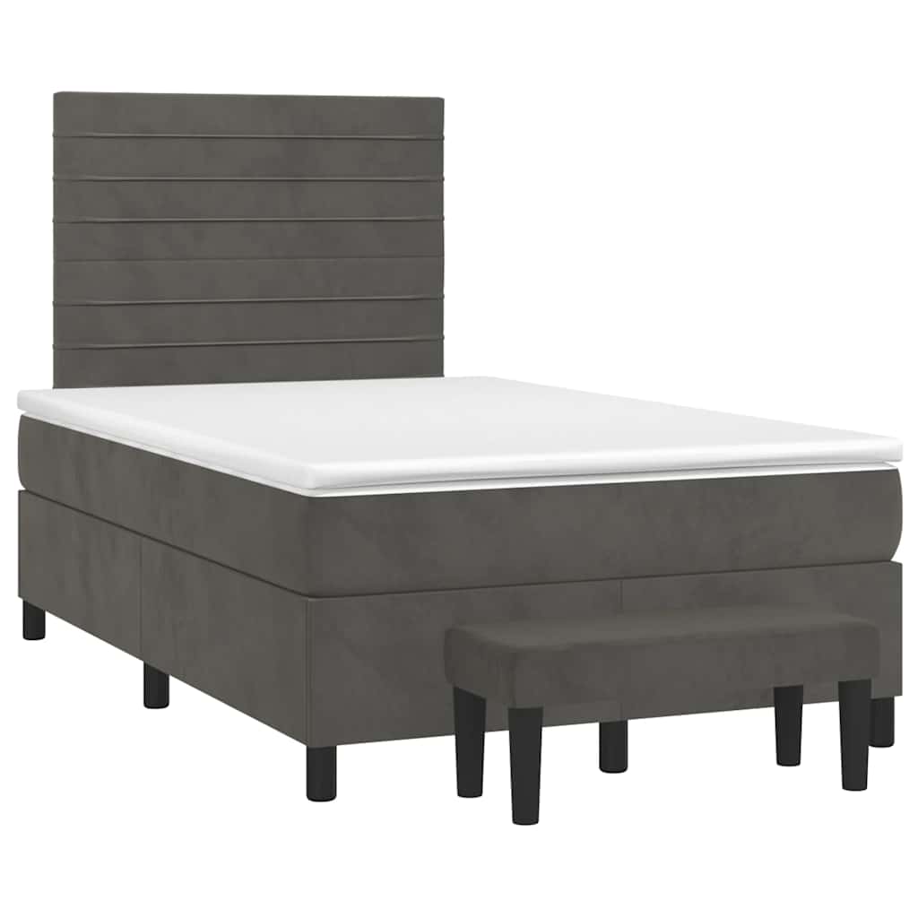 Κρεβάτι Boxspring με Στρώμα Σκούρο Γκρι 120x190 εκ. Βελούδινο
