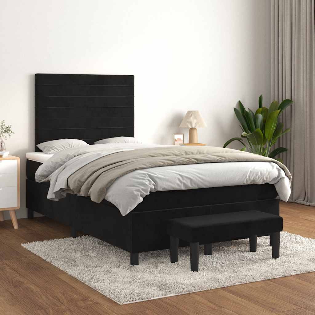Κρεβάτι Boxspring με Στρώμα Μαύρο 120x190 εκ. Βελούδινο - Pakobazaar
