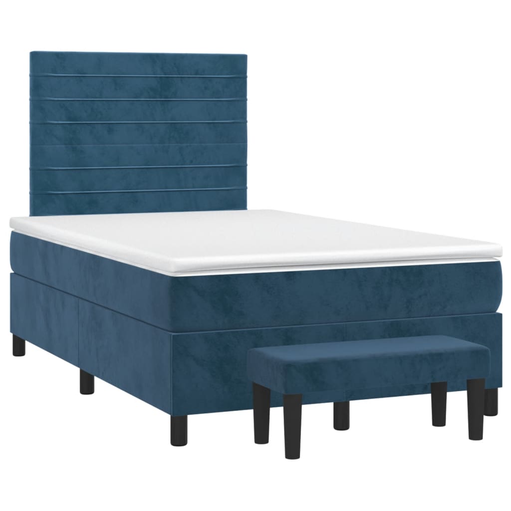 Κρεβάτι Boxspring με Στρώμα Σκούρο Μπλε 120x190 εκ. Βελούδινο