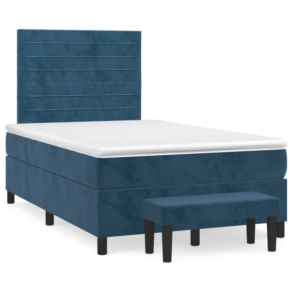Κρεβάτι Boxspring με Στρώμα Σκούρο Μπλε 120x190 εκ. Βελούδινο