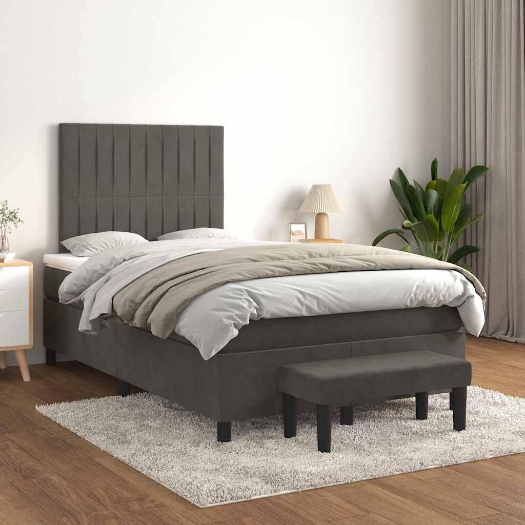 Κρεβάτι Boxspring με Στρώμα Σκούρο Γκρι 120x190 εκ. Βελούδινο