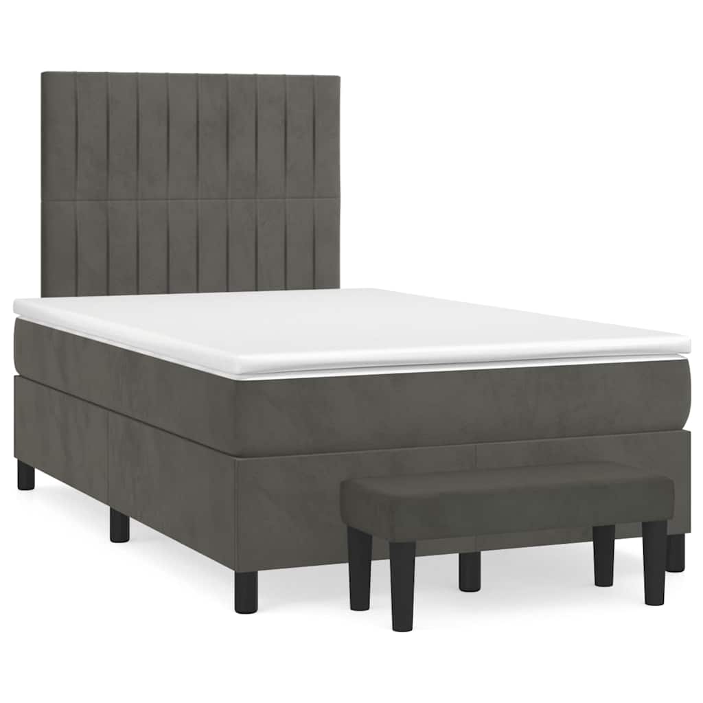 Κρεβάτι Boxspring με Στρώμα Σκούρο Γκρι 120x190 εκ. Βελούδινο