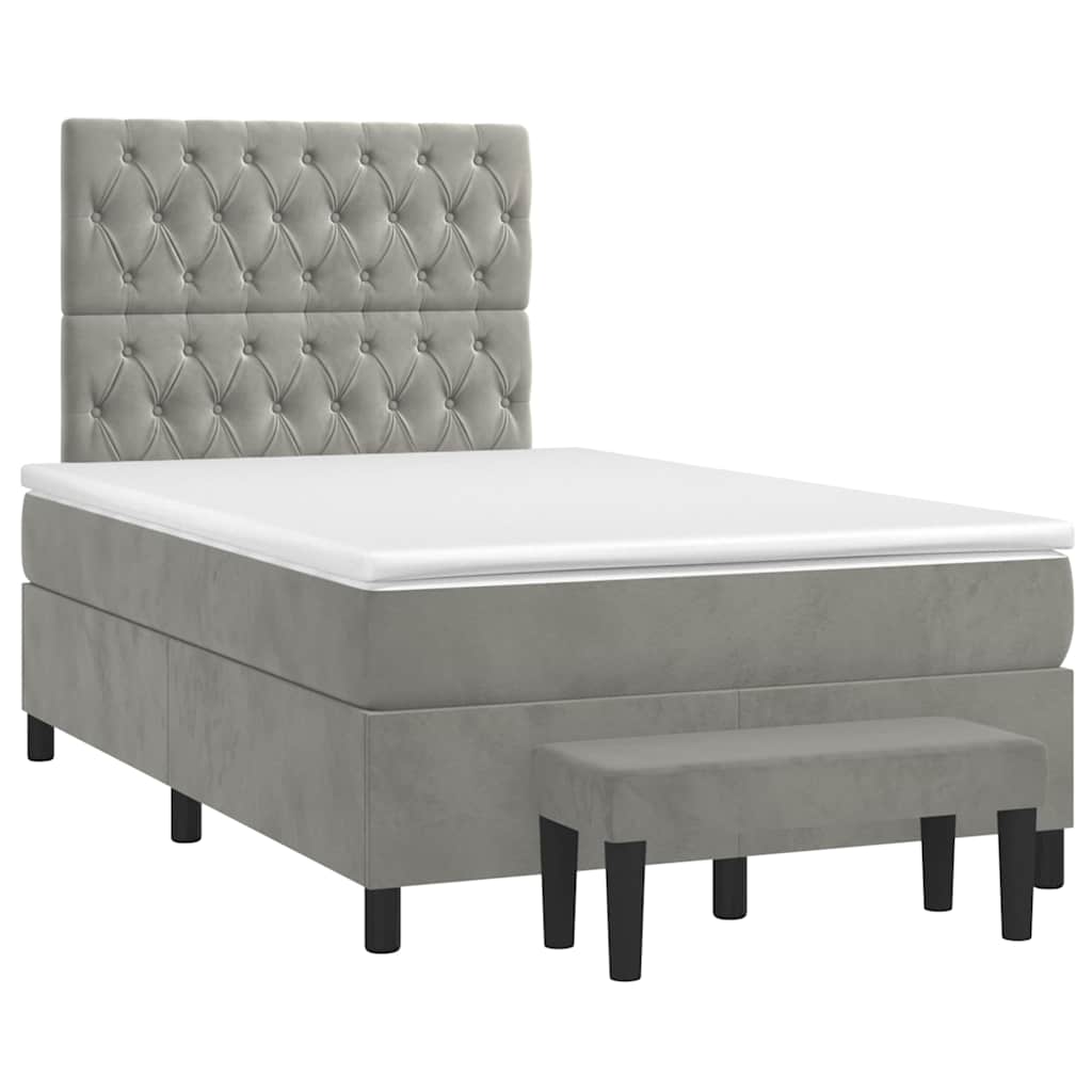 Κρεβάτι Boxspring με Στρώμα Ανοιχτό Γκρι 120x190 εκ. Βελούδινο