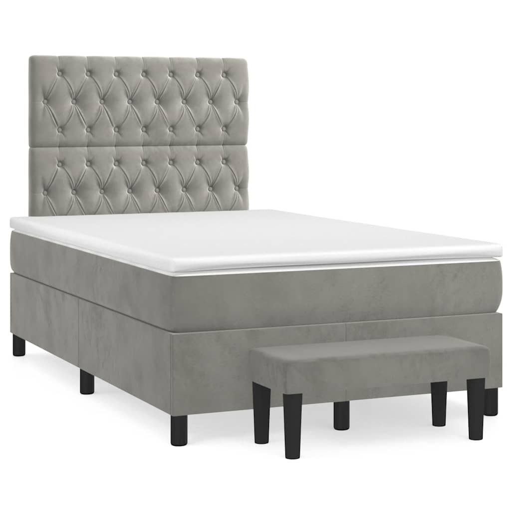 Κρεβάτι Boxspring με Στρώμα Ανοιχτό Γκρι 120x190 εκ. Βελούδινο
