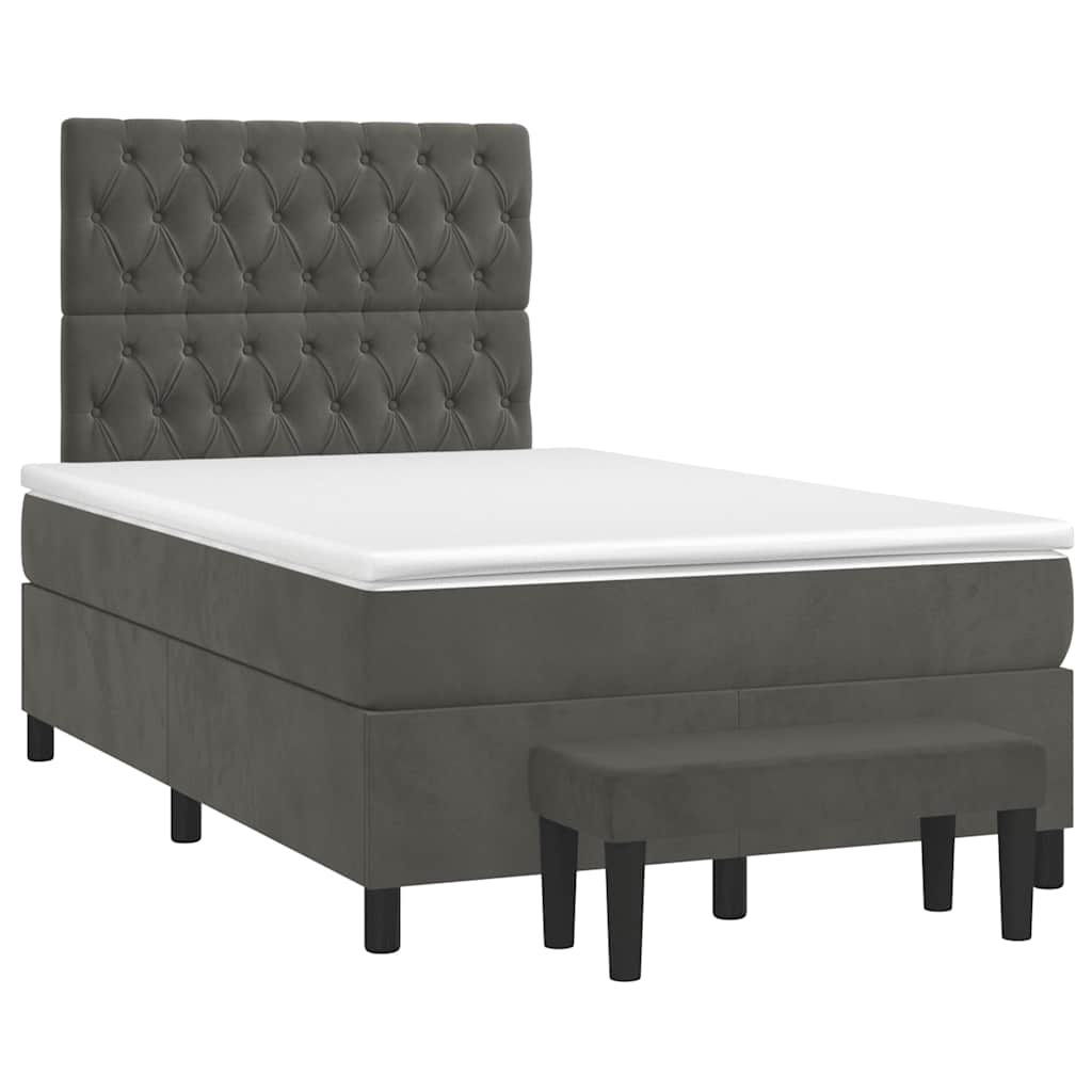 Κρεβάτι Boxspring με Στρώμα Σκούρο Γκρι 120x190 εκ. Βελούδινο