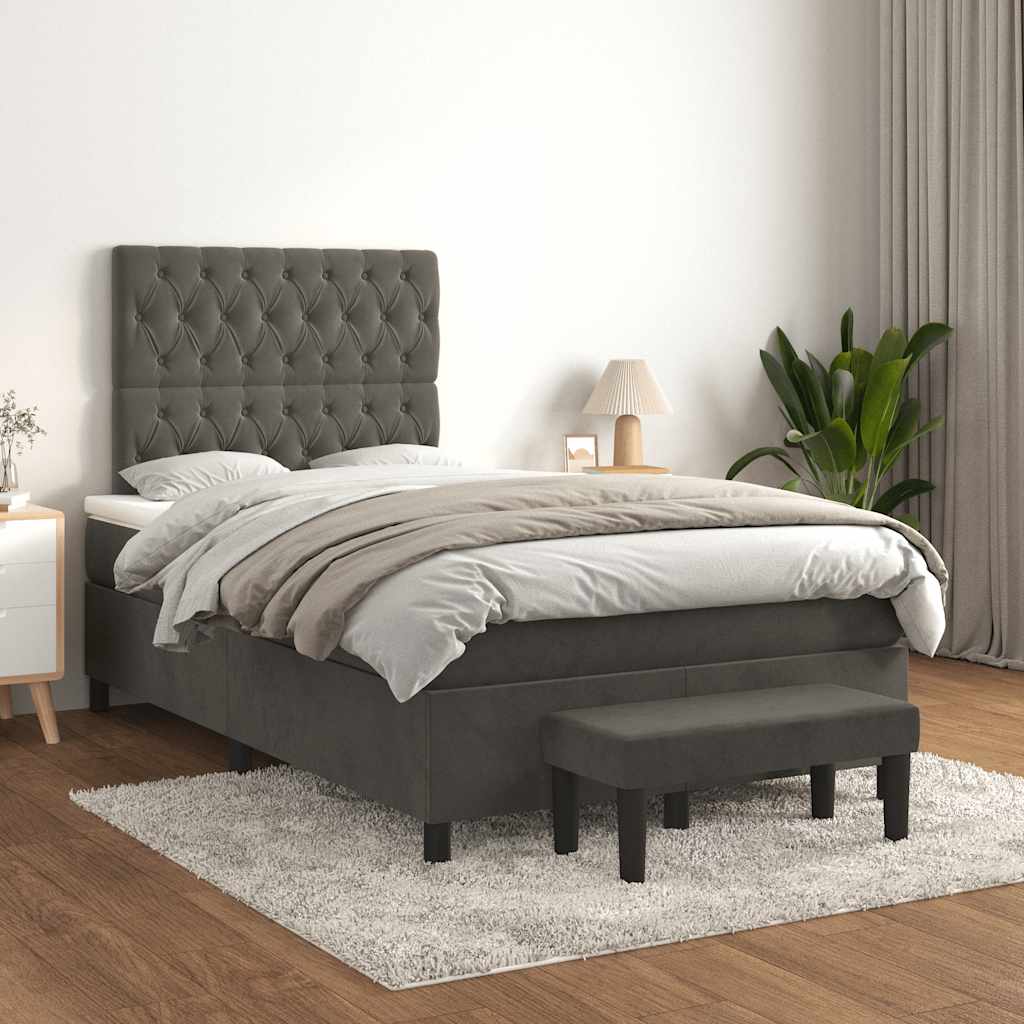 Κρεβάτι Boxspring με Στρώμα Σκούρο Γκρι 120x190 εκ. Βελούδινο