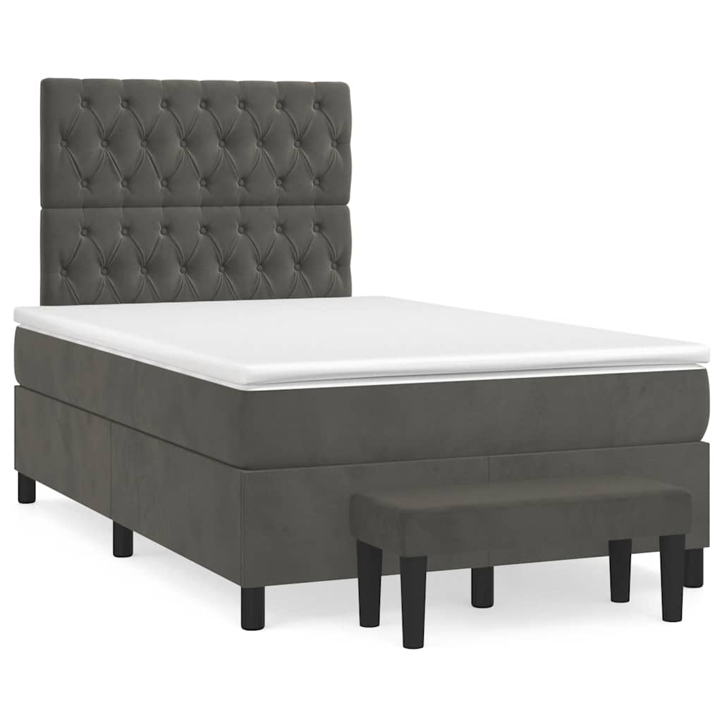 Κρεβάτι Boxspring με Στρώμα Σκούρο Γκρι 120x190 εκ. Βελούδινο