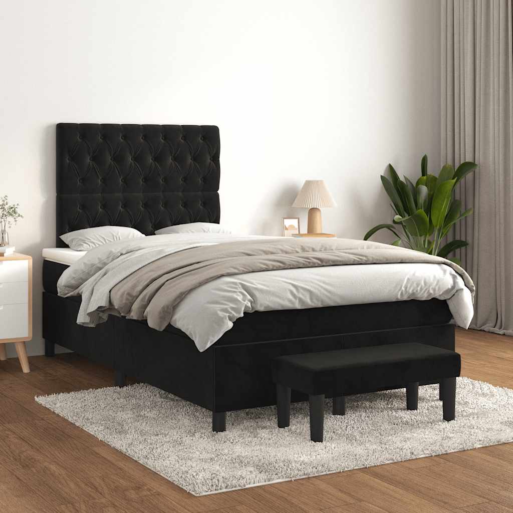 Κρεβάτι Boxspring με Στρώμα Μαύρο 120x190 εκ. Βελούδινο - Pakobazaar