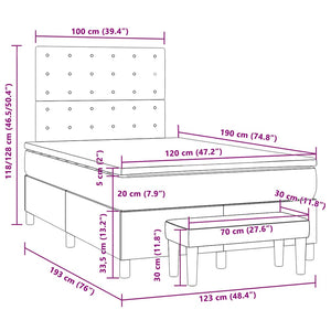 Κρεβάτι Boxspring με Στρώμα Ανοιχτό Γκρι 120x190 εκ. Βελούδινο