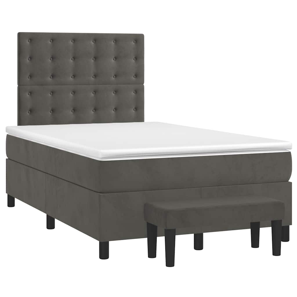Κρεβάτι Boxspring με Στρώμα Σκούρο Γκρι 120x190 εκ. Βελούδινο