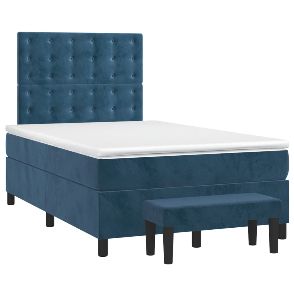 Κρεβάτι Boxspring με Στρώμα Σκούρο Μπλε 120x190 εκ. Βελούδινο