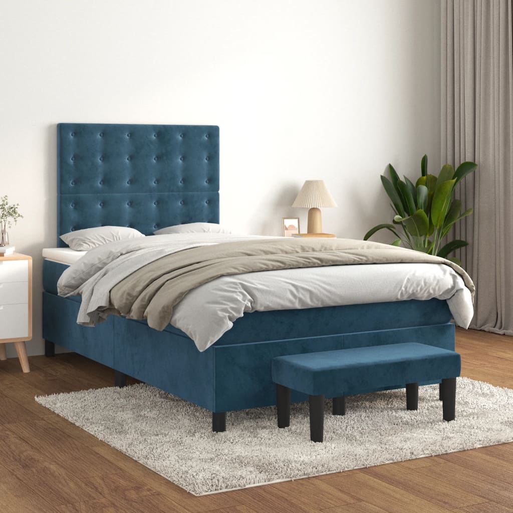 Κρεβάτι Boxspring με Στρώμα Σκούρο Μπλε 120x190 εκ. Βελούδινο