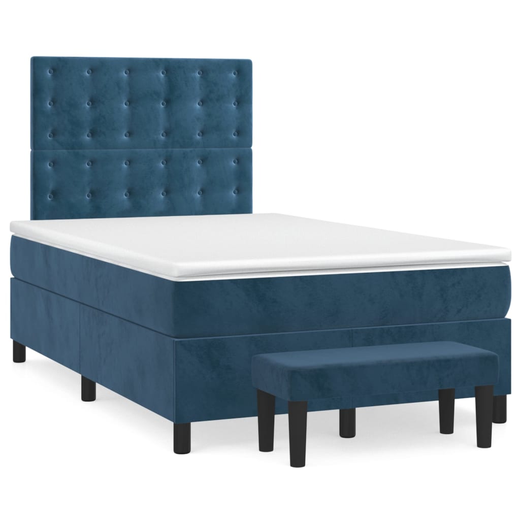 Κρεβάτι Boxspring με Στρώμα Σκούρο Μπλε 120x190 εκ. Βελούδινο