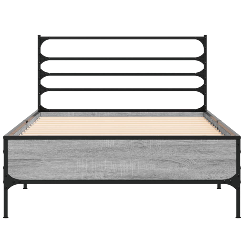 Πλαίσιο Κρεβατιού Γκρι Sonoma 90 x 190 εκ. Επεξ. Ξύλο & Μέταλλο