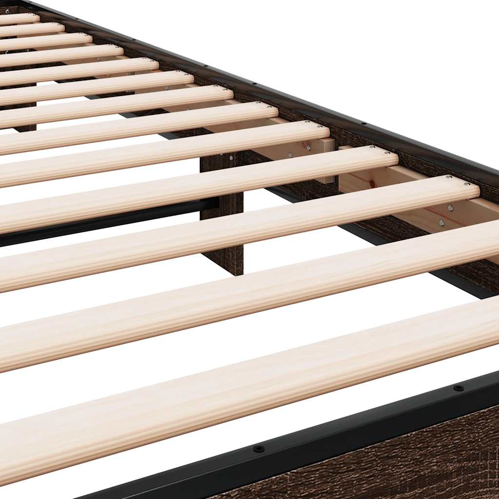 Πλαίσιο Κρεβατιού Καφέ Δρυς 90x200 εκ. Επεξ. Ξύλο & Μέταλλο