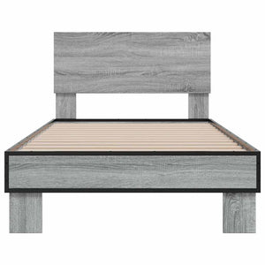 Πλαίσιο Κρεβατιού Γκρι Sonoma 75x190 εκ. Επεξ. Ξύλο & Μέταλλο
