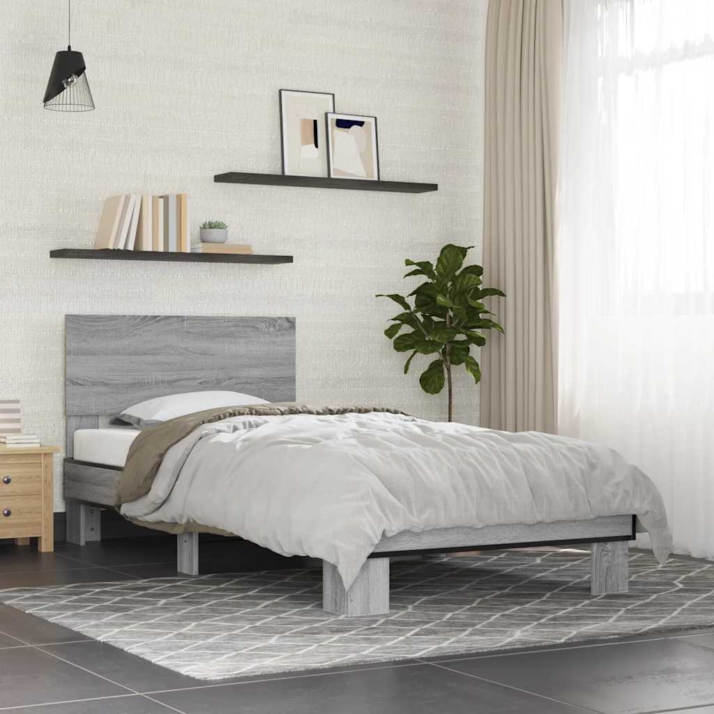 Πλαίσιο Κρεβατιού Γκρι Sonoma 75x190 εκ. Επεξ. Ξύλο & Μέταλλο