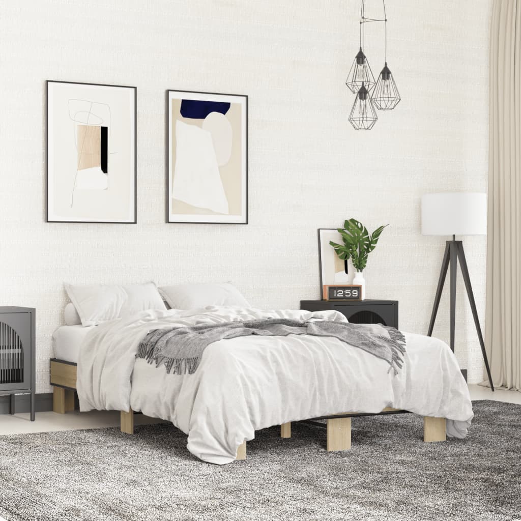 Πλαίσιο Κρεβατιού Sonoma Δρυς 140x200 εκ. Επεξ. Ξύλο & Μέταλλο