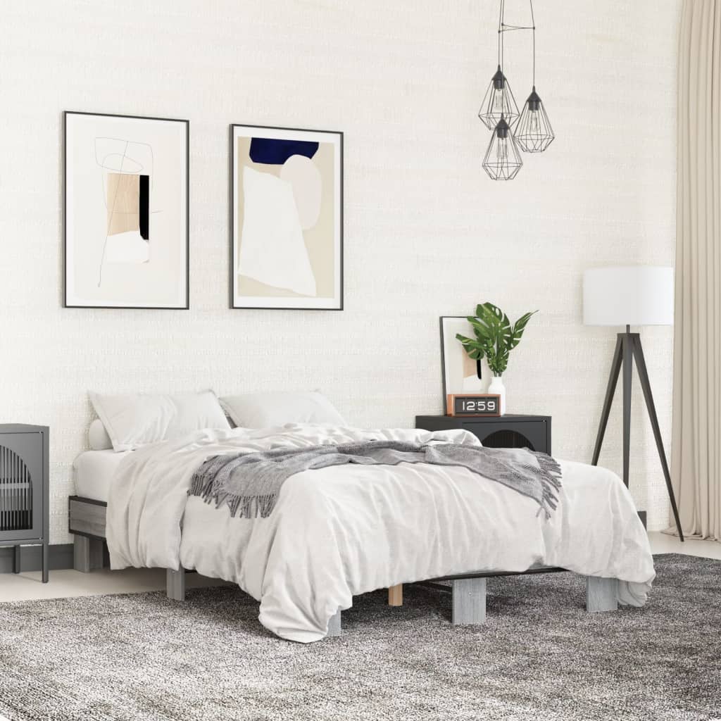 Πλαίσιο Κρεβατιού Γκρι Sonoma 140x200 εκ. Επεξ. Ξύλο & Μέταλλο