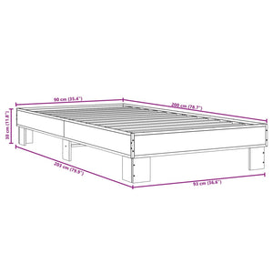 Πλαίσιο Κρεβατιού Γκρι Sonoma 90x200 εκ. Επεξ. Ξύλο & Μέταλλο - Pakobazaar