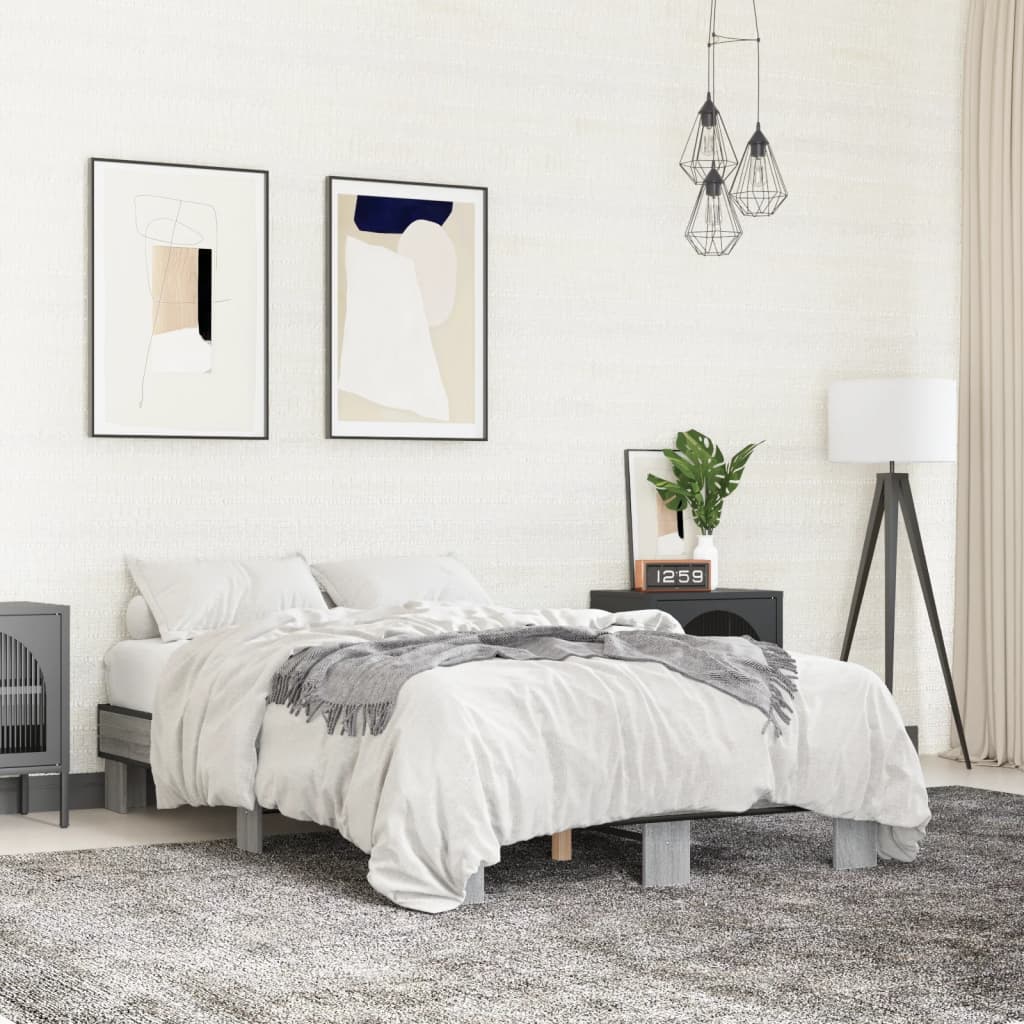 Πλαίσιο Κρεβατιού Γκρι Sonoma 140x190 εκ. Επεξ. Ξύλο & Μέταλλο