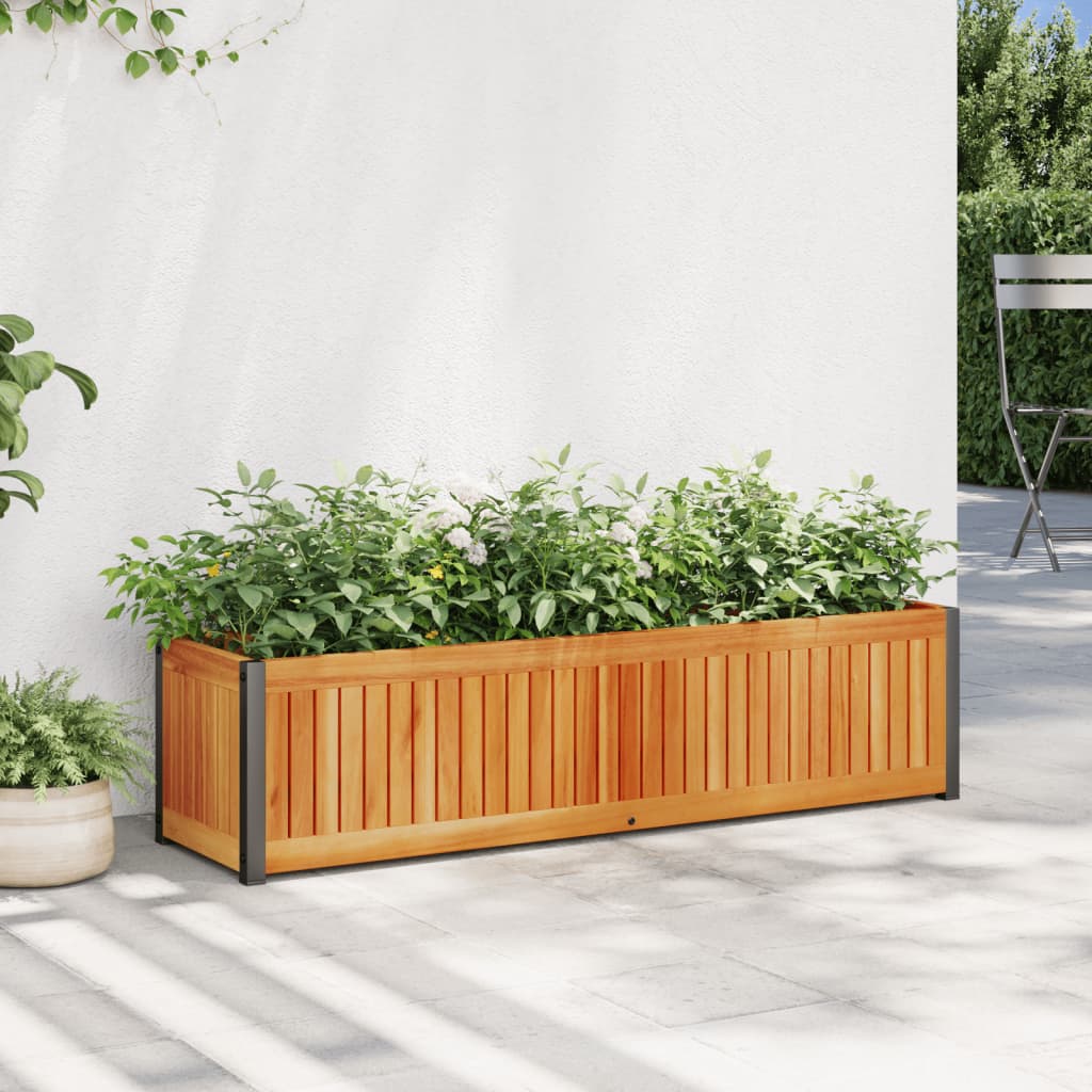 Ζαρντινιέρα Κήπου 110x30x27,5 εκ. Μασίφ Ξύλο Ακακίας/Ατσάλι