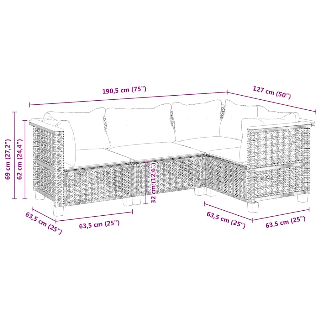 Σετ Καναπέ Κήπου 4 τεμ. Μπεζ Συνθετικό Ρατάν με Μαξιλάρια