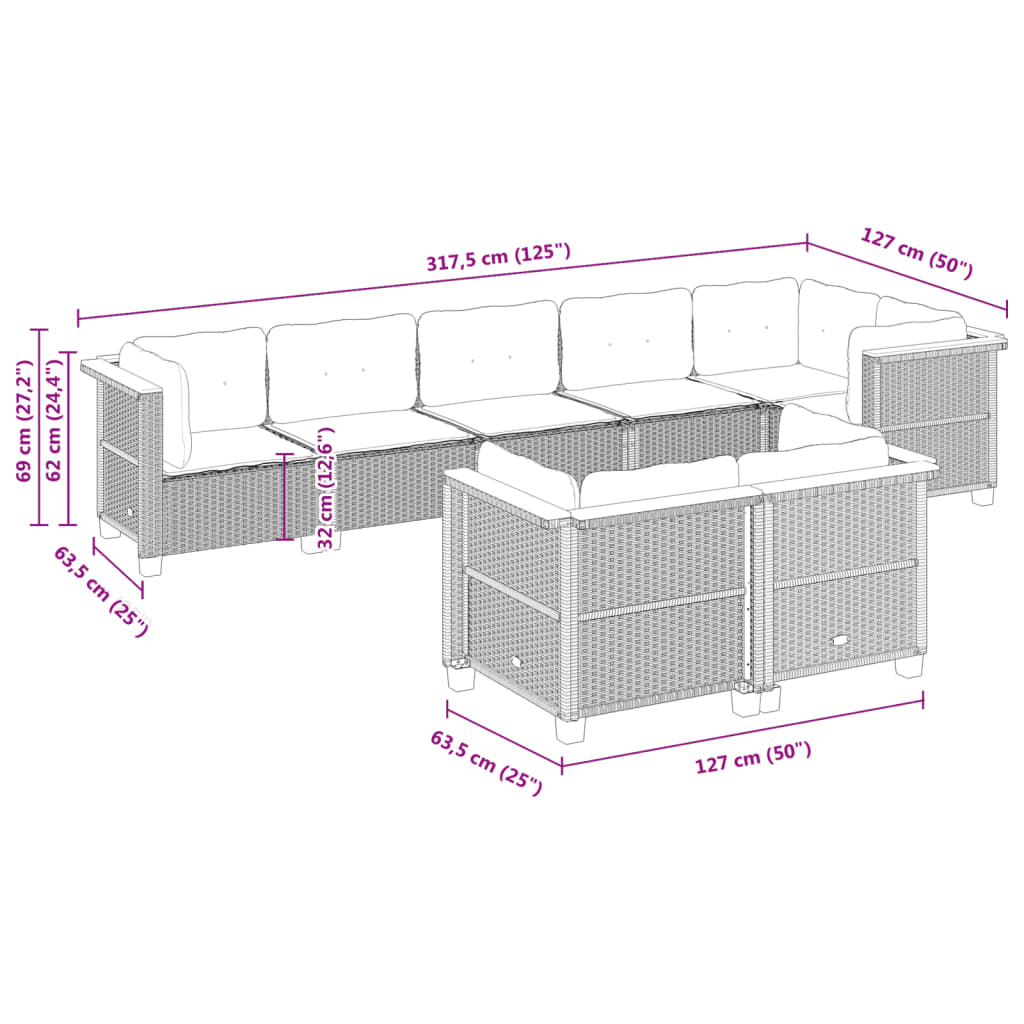 Σαλόνι Κήπου Σετ 8 τεμ. Μπεζ Συνθετικό Ρατάν με Μαξιλάρια