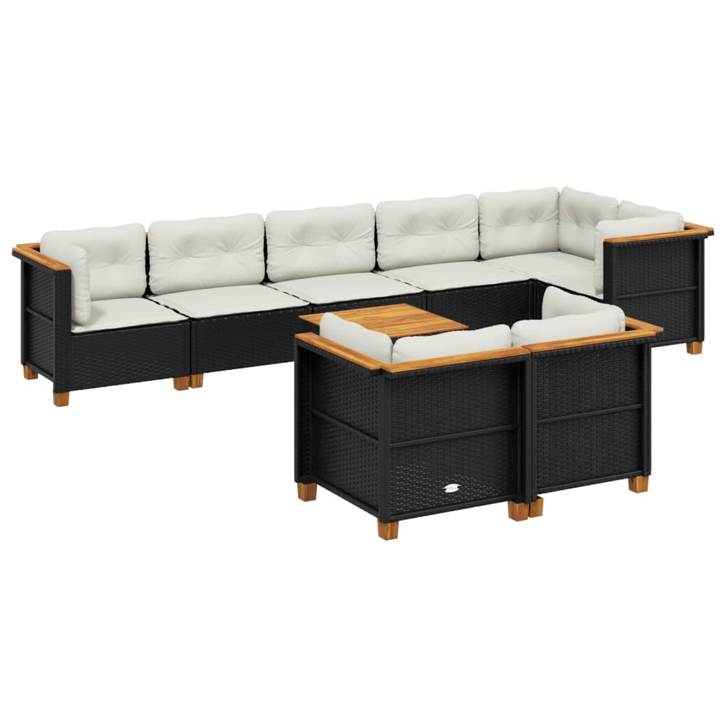 Σαλόνι Κήπου Σετ 9 Τεμαχίων Μαύρο από Συνθ. Ρατάν με Μαξιλάρια