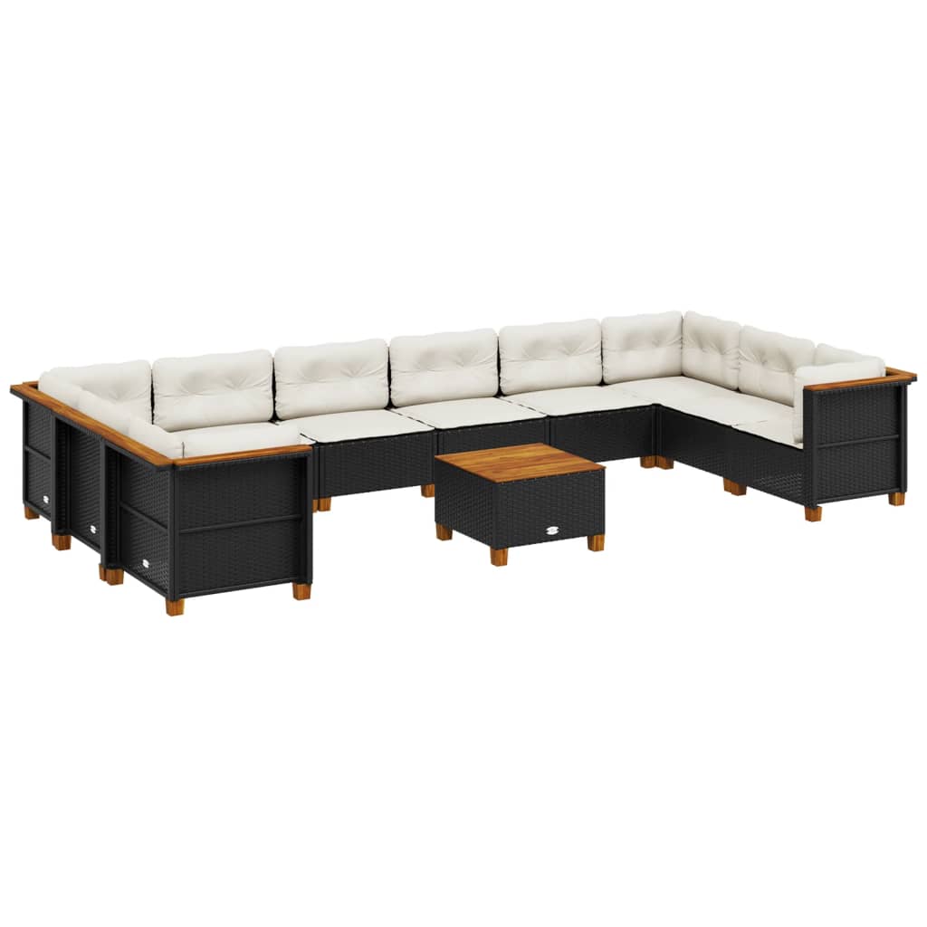 Σαλόνι Κήπου Σετ 11 Τεμαχίων Μαύρο Συνθετικό Ρατάν με Μαξιλάρια