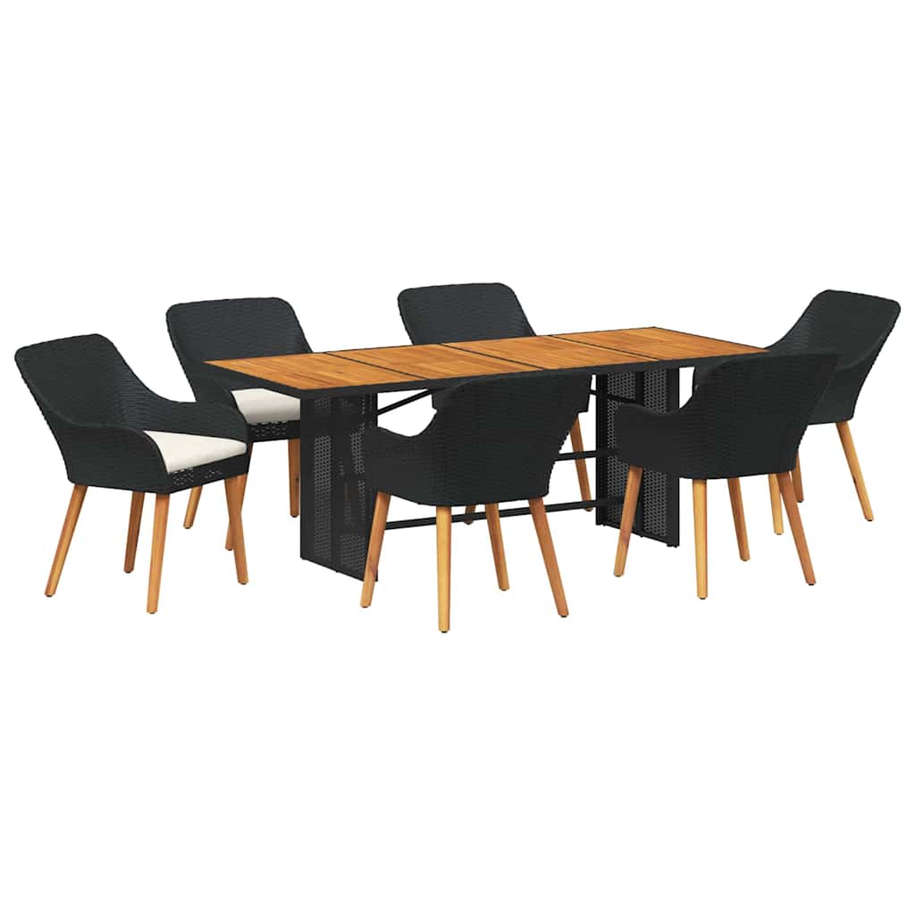 Σέτ φαγητού για κήπο με μαξιλάρι 7 pcs Μαύρο συνθετικό ρατάν