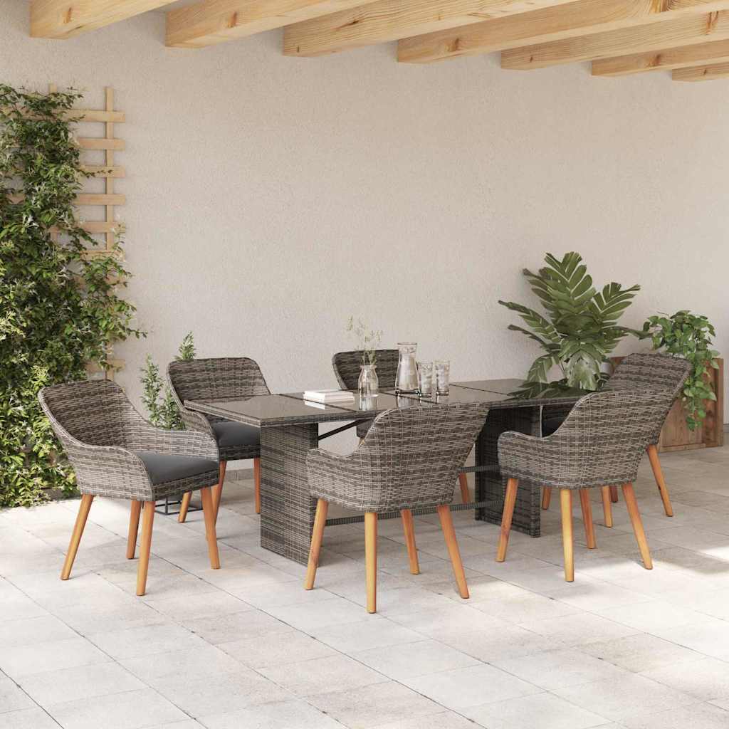 Σέτ φαγητού για κήπο με μαξιλάρι 7 pcs Γκρι συνθετικό ρατάν