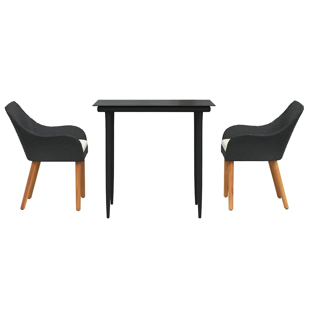 Σέτ φαγητού για κήπο με μαξιλάρι 3 pcs Μαύρο συνθετικό ρατάν