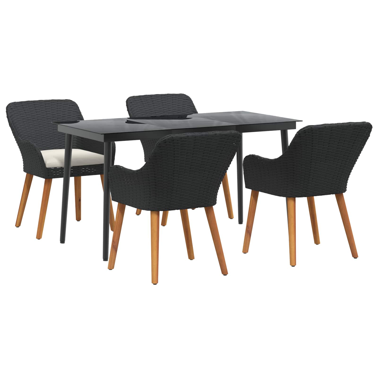 Σέτ φαγητού για κήπο με μαξιλάρι 5 pcs Μαύρο συνθετικό ρατάν