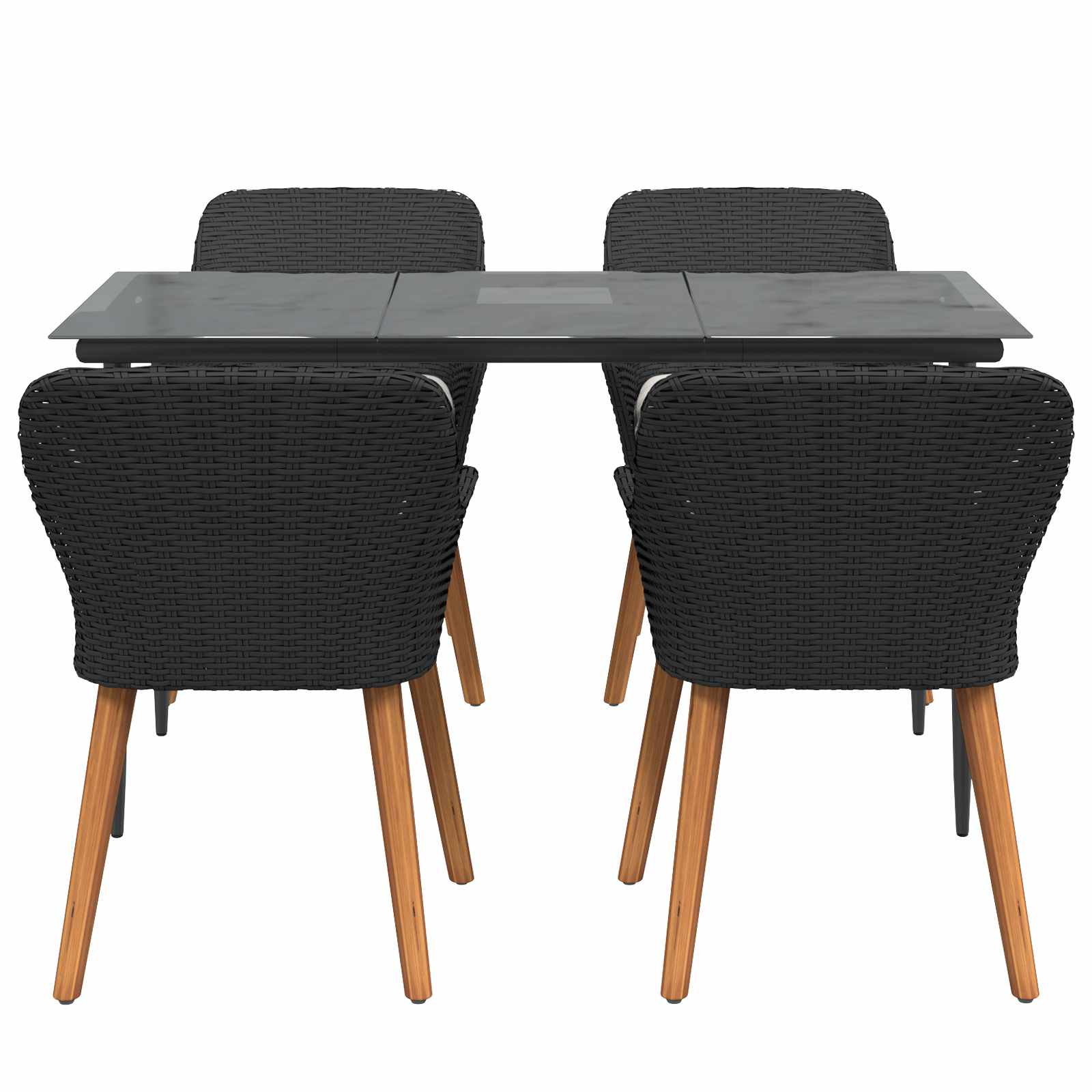 Σέτ φαγητού για κήπο με μαξιλάρι 5 pcs Μαύρο συνθετικό ρατάν