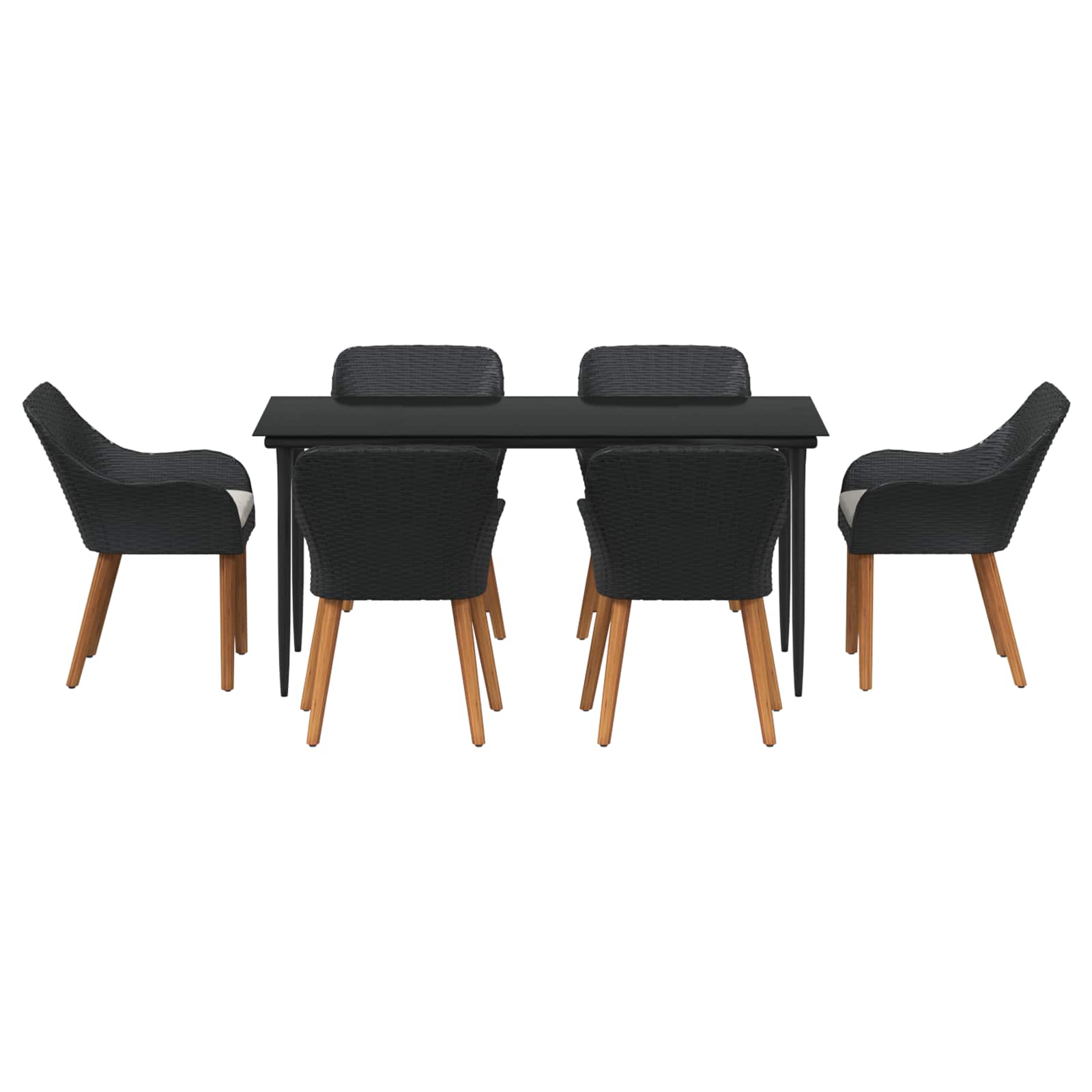 Σέτ φαγητού για κήπο με μαξιλάρι 7 pcs Μαύρο συνθετικό ρατάν