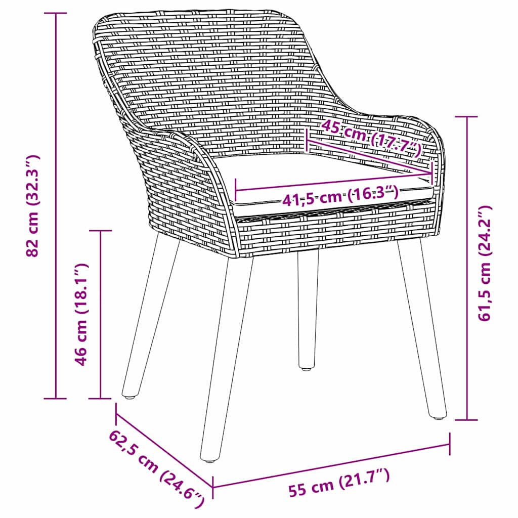 Σέτ φαγητού για κήπο με μαξιλάρι 7 pcs Μαύρο συνθετικό ρατάν
