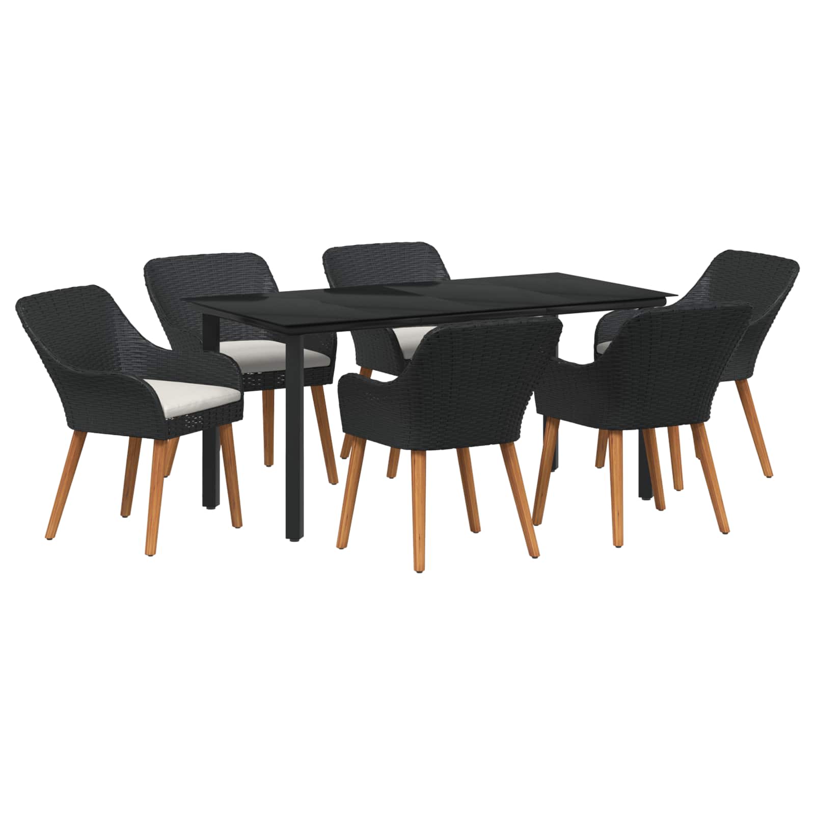Σέτ φαγητού για κήπο με μαξιλάρι 7 pcs Μαύρο συνθετικό ρατάν