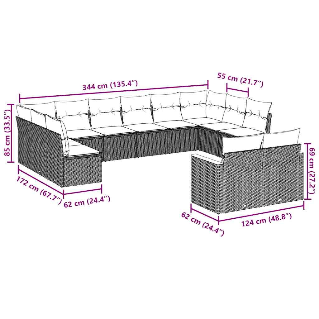 Σαλόνι Κήπου 12 Τεμαχίων Μαύρο Συνθετικό Ρατάν με Μαξιλάρια