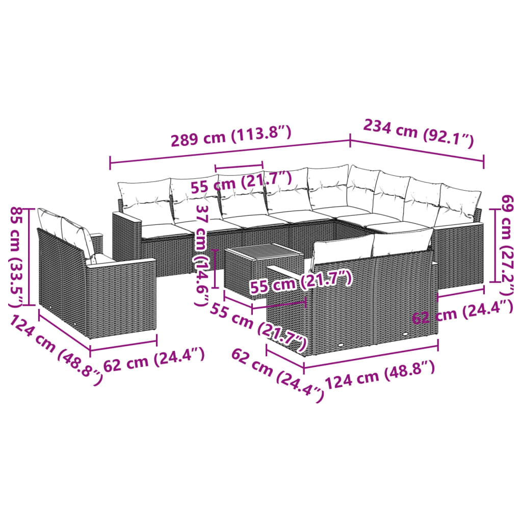 Σαλόνι Κήπου 13 τεμ. Μαύρο από Συνθ. Ρατάν με Μαξιλάρια