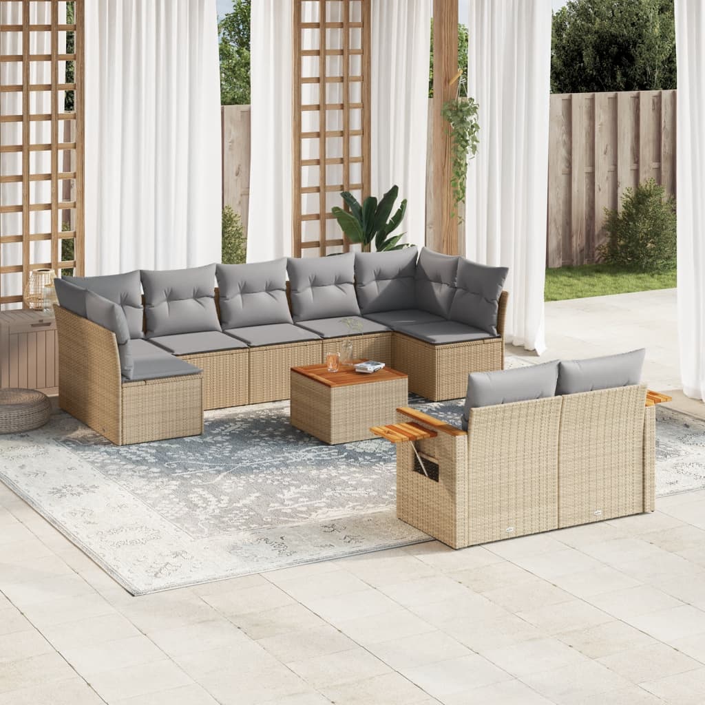 Σετ Καναπέ Κήπου 10 τεμ. Μπεζ Συνθετικό Ρατάν με Μαξιλάρια - Pakobazaar