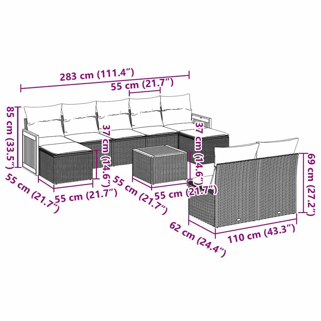 Σαλόνι Κήπου Σετ 10 Τεμαχίων Μαύρο Συνθετικό Ρατάν με Μαξιλάρια