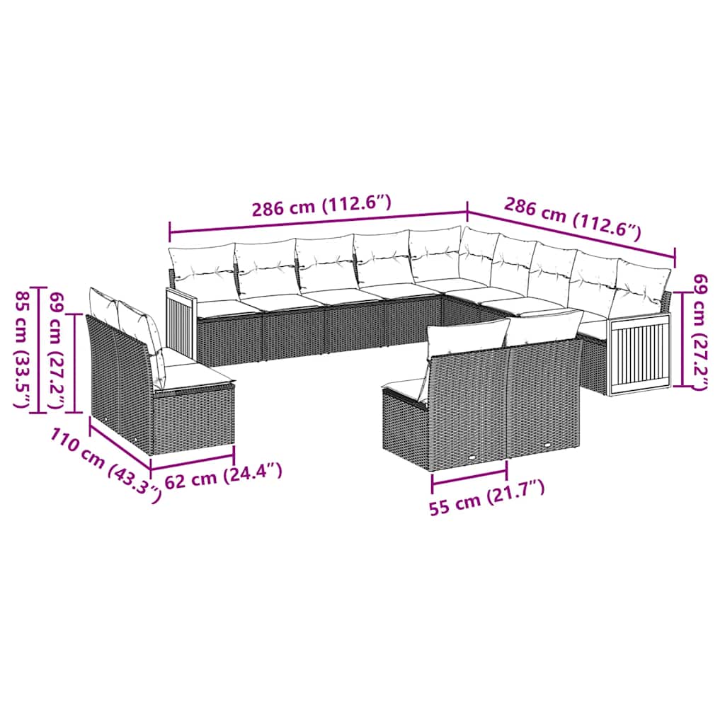 Σαλόνι Κήπου 13 τεμ. Μαύρο από Συνθ. Ρατάν με Μαξιλάρια